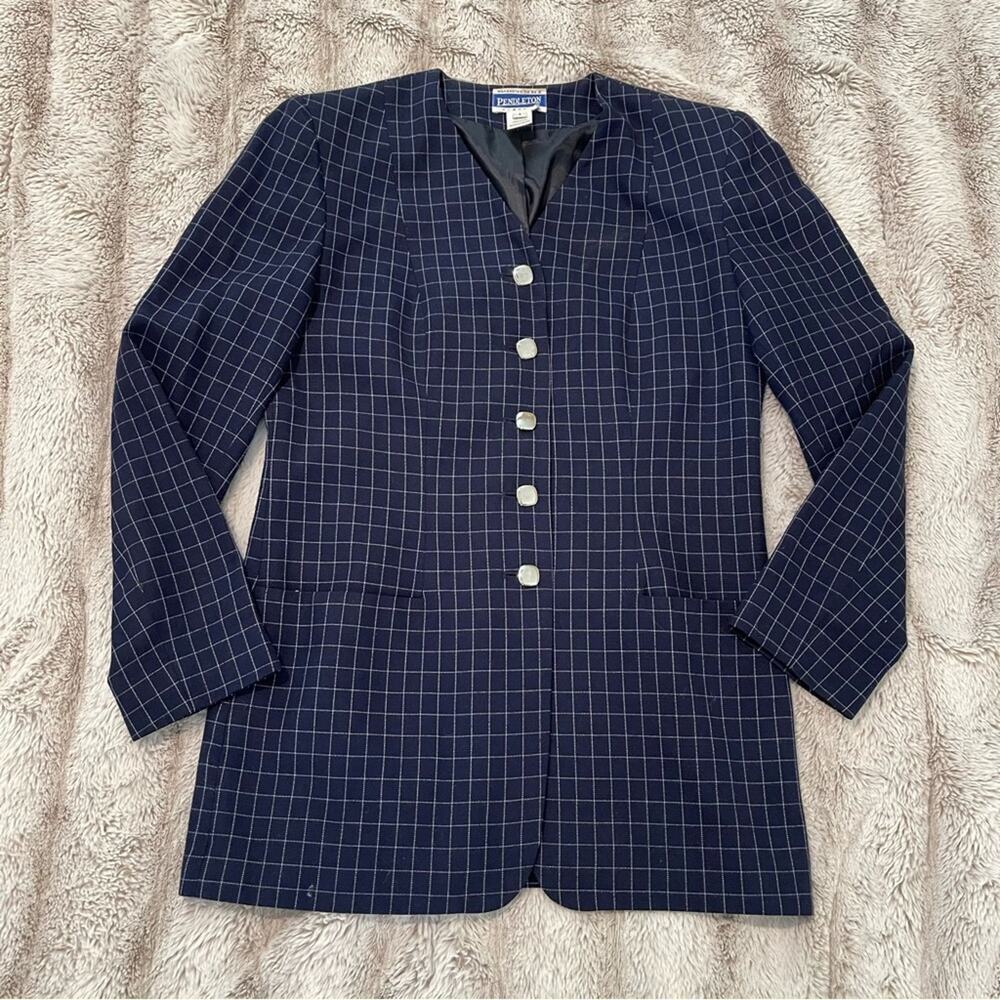Vintage Pendleton Navy Grid Long Blazer‎ Jacket